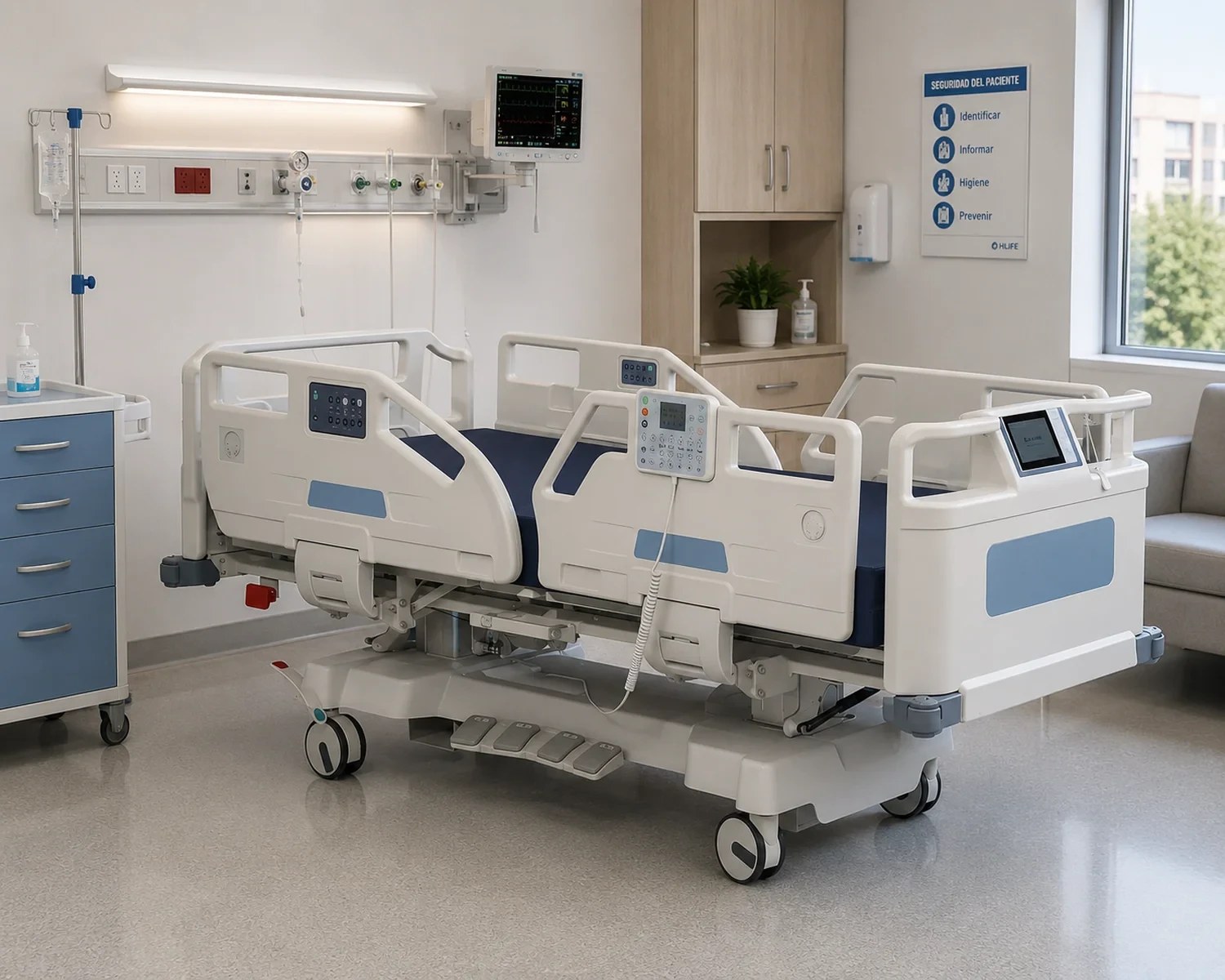 Cama clínica eléctrica Glomed de 7 posiciones en una habitación de clínica